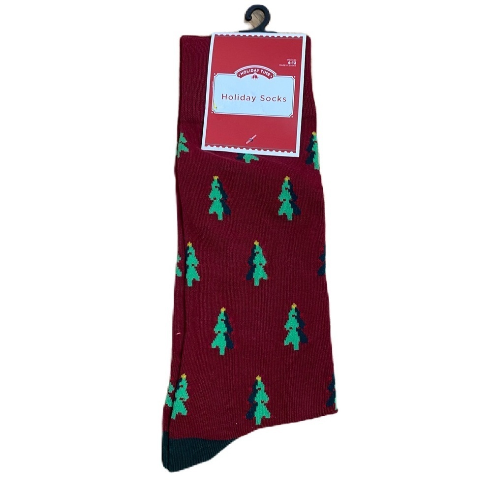 Holiday Time Christmas Tree Socks - Red Green NEW 6-12 Dress Men’s